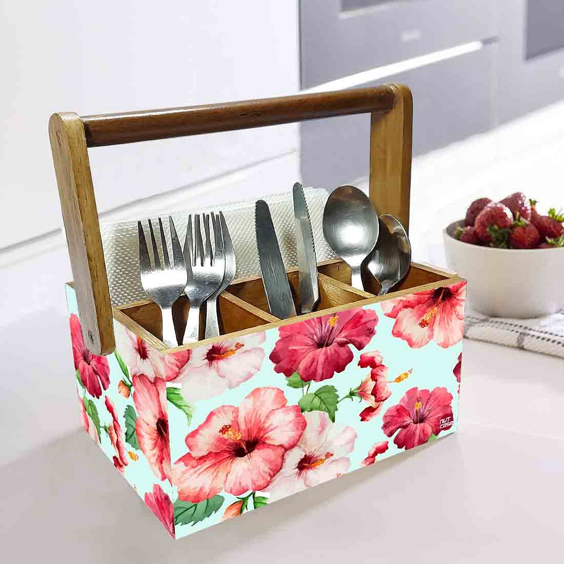 Cutlery and Tissue Holder With Handle for Dining Table Organizer - Hibiscus Nutcase