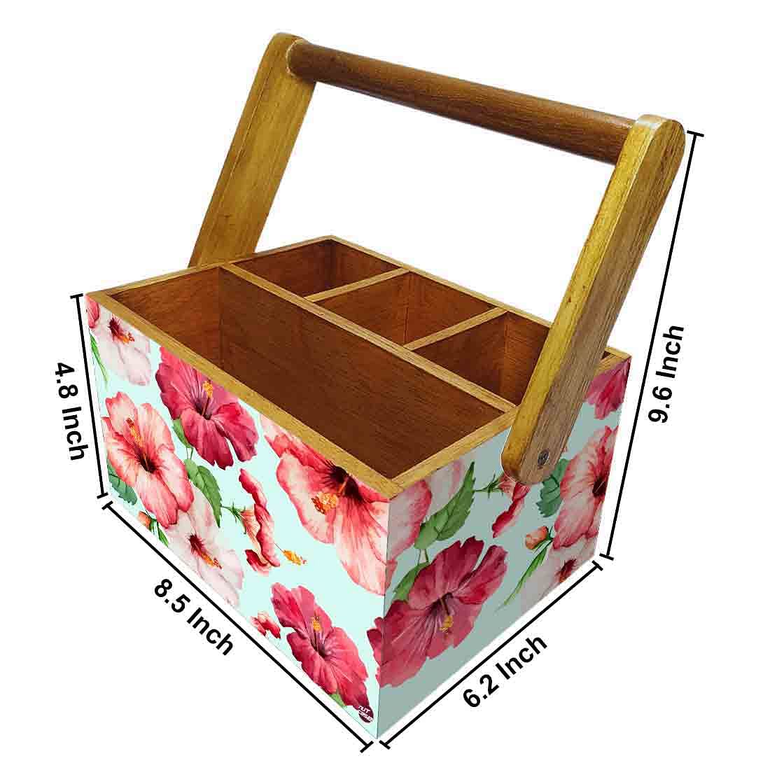 Cutlery and Tissue Holder With Handle for Dining Table Organizer - Hibiscus Nutcase