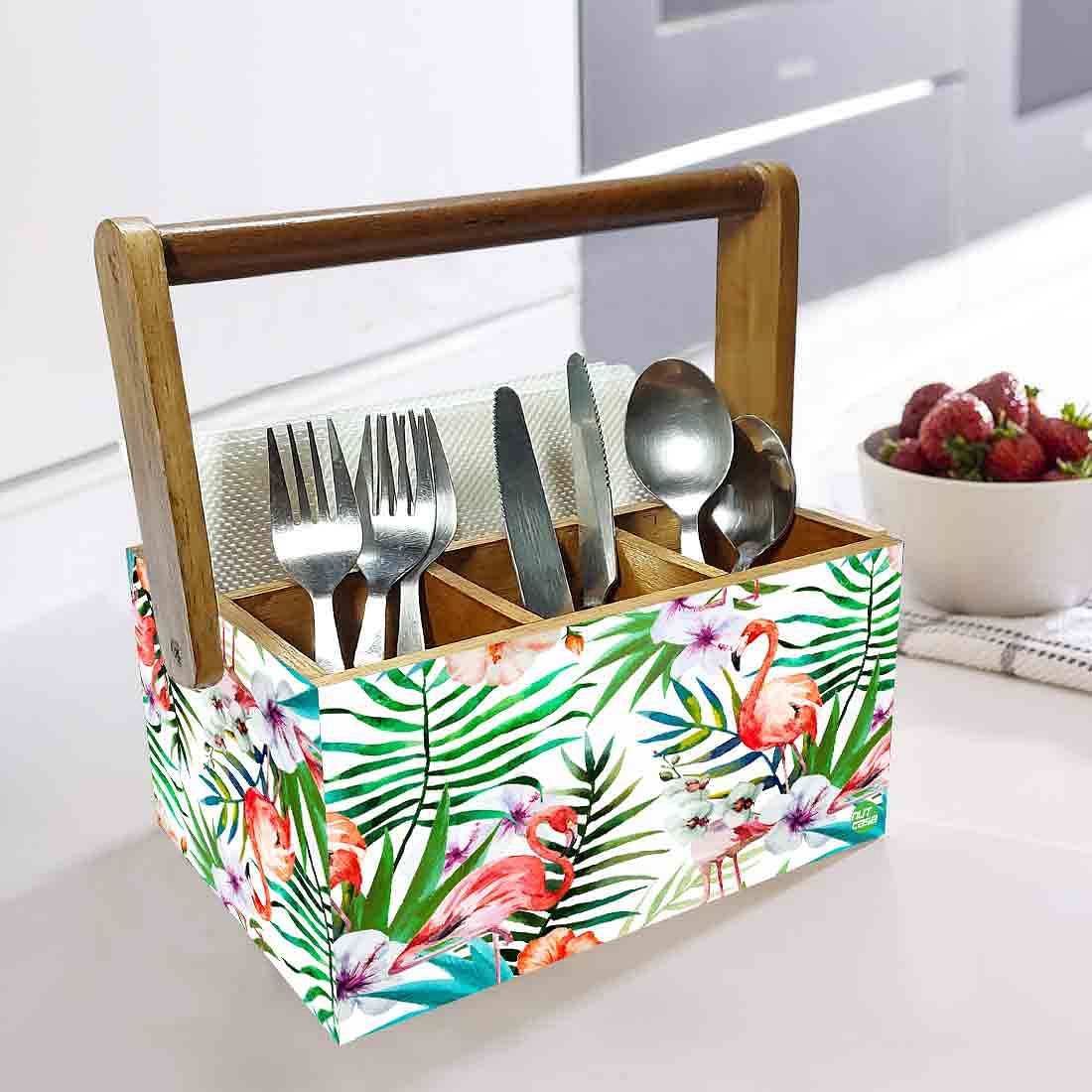 Cutlery Stand for Dining Table Forks Knives & Spoons Organizer - Swan and Leaves Nutcase