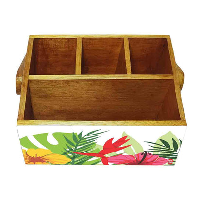 Wooden Cutlery Napkin Holder Condiment Rack Kitchen With Handle - Flower Nutcase