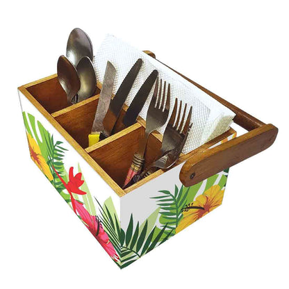 Wooden Cutlery Napkin Holder Condiment Rack Kitchen With Handle - Flower Nutcase