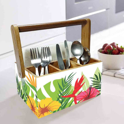 Wooden Cutlery Napkin Holder Condiment Rack Kitchen With Handle - Flower Nutcase