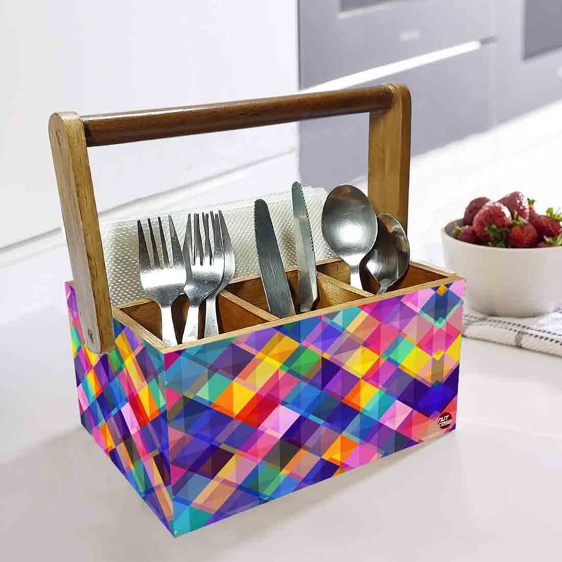 Spoon Holder Stand for Kitchen Organizer Knives & Forks - Multicolor Checks Nutcase