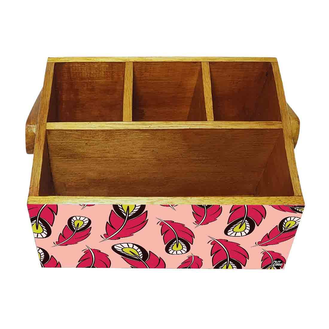 Small Cutlery Holder for Dining Table With Handle - Pink Feathers Nutcase