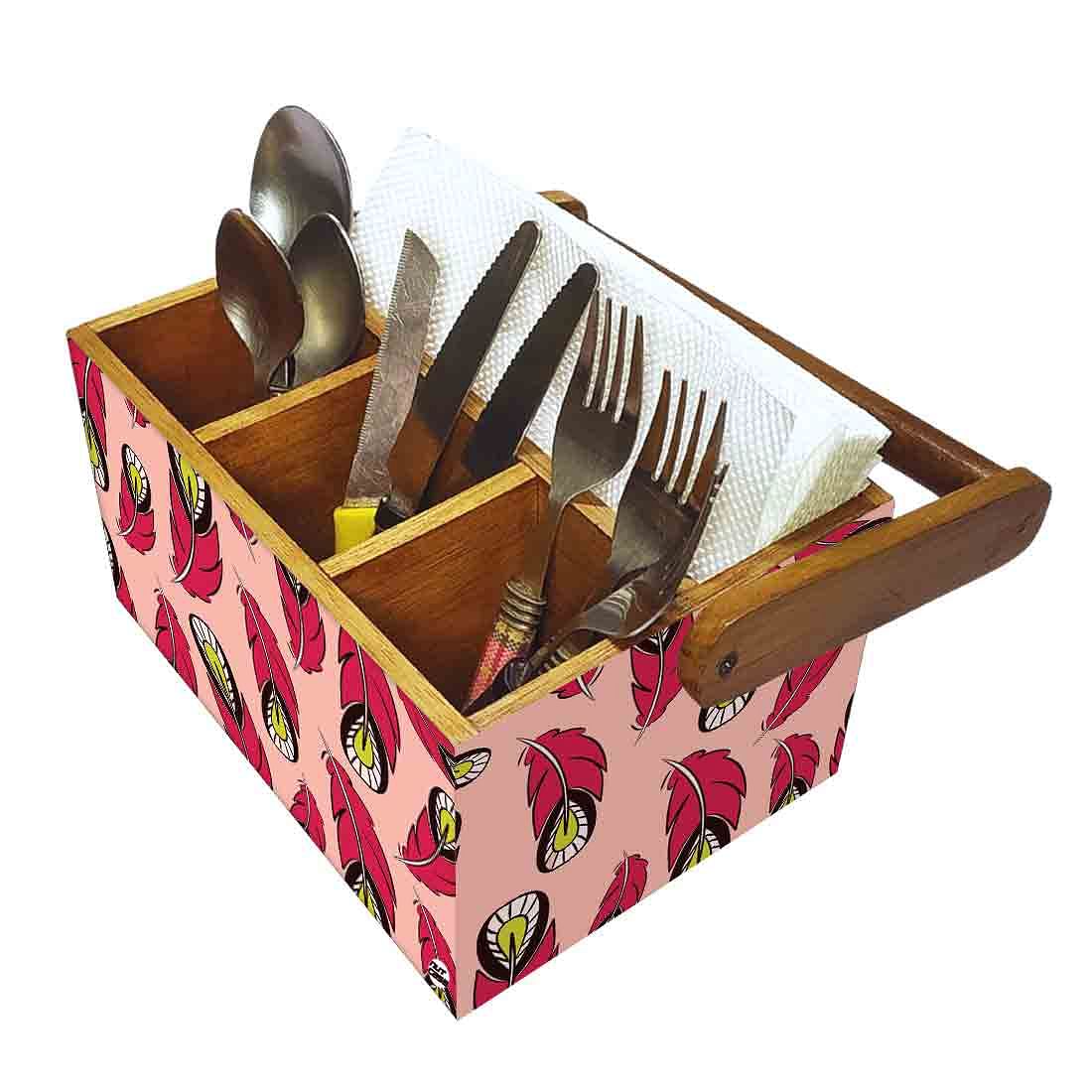 Small Cutlery Holder for Dining Table With Handle - Pink Feathers Nutcase