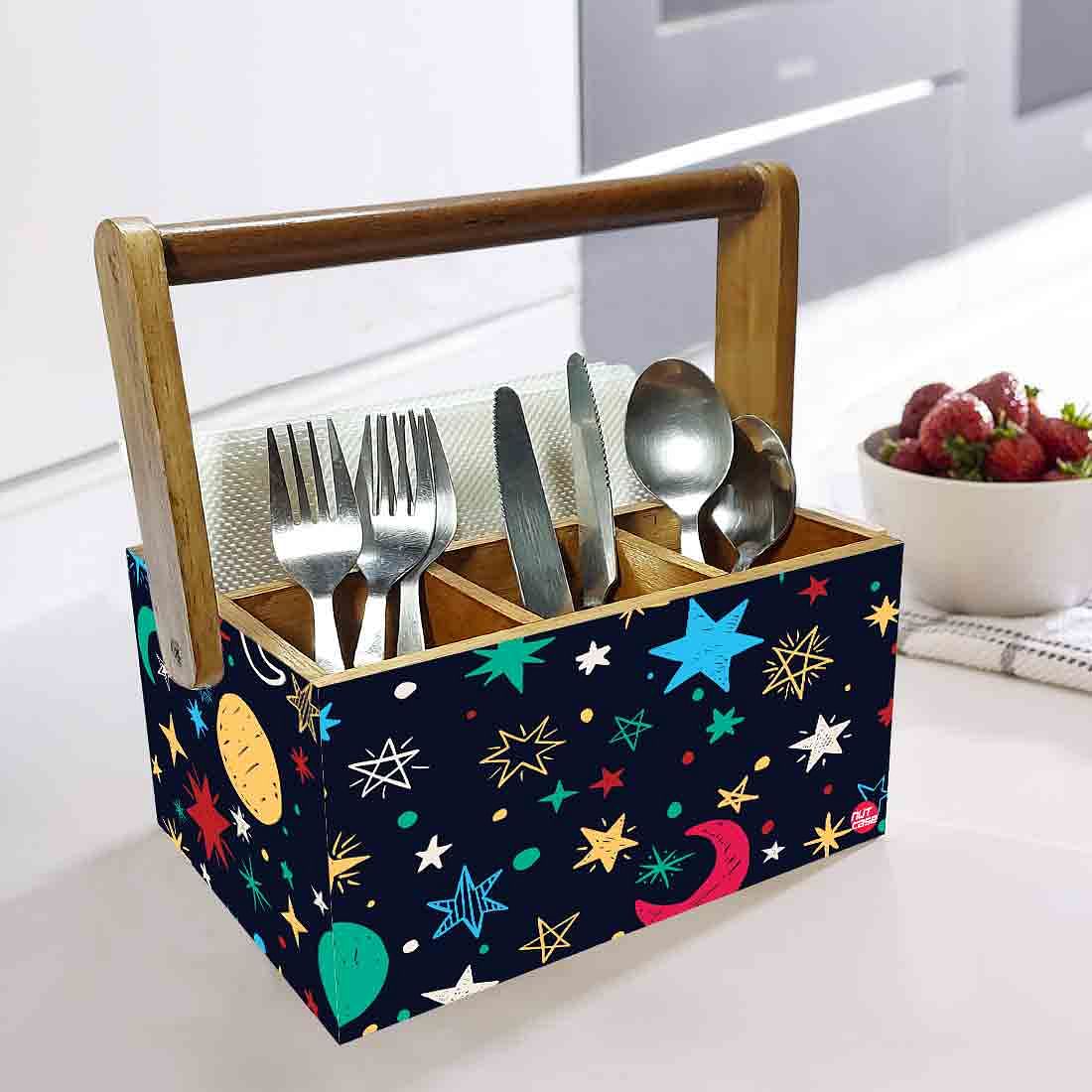 Spoon Stand for Dining Table Forks & Knives Organizer - Stars and Moon Nutcase