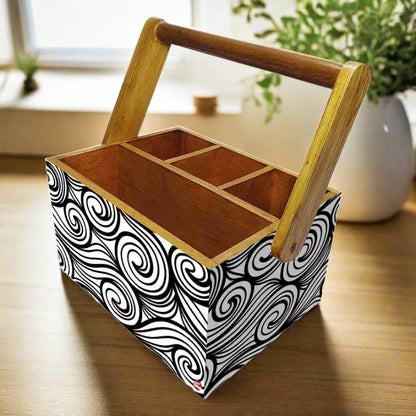 Cutlery Stand With Tissue Holder for Dining Table Spoons Organizer - Black Illusion Nutcase