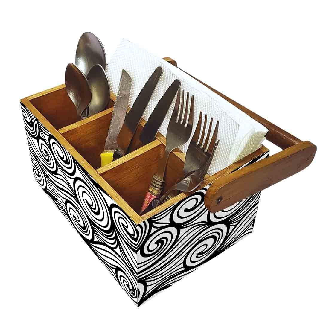 Cutlery Stand With Tissue Holder for Dining Table Spoons Organizer - Black Illusion Nutcase