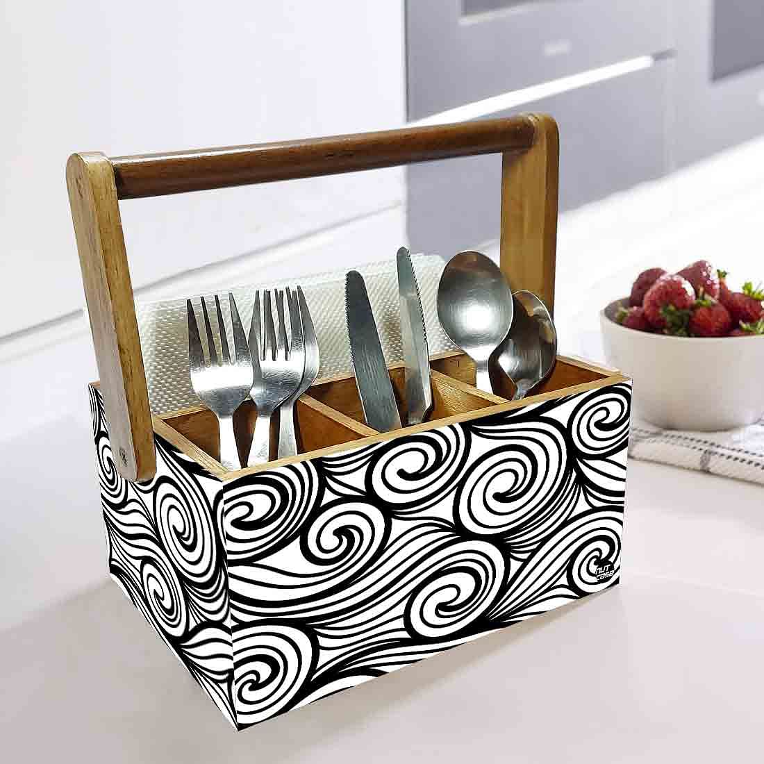 Cutlery Stand With Tissue Holder for Dining Table Spoons Organizer - Black Illusion Nutcase