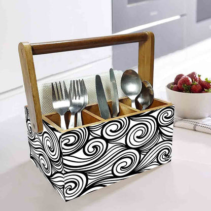 Cutlery Stand With Tissue Holder for Dining Table Spoons Organizer - Black Illusion Nutcase