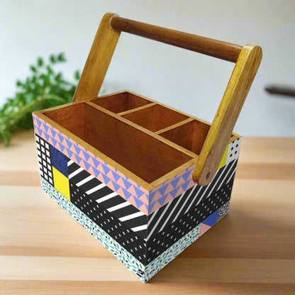 Kitchen Spoon Holder for Dining Table Organizer With Handle - Box Pattern Nutcase