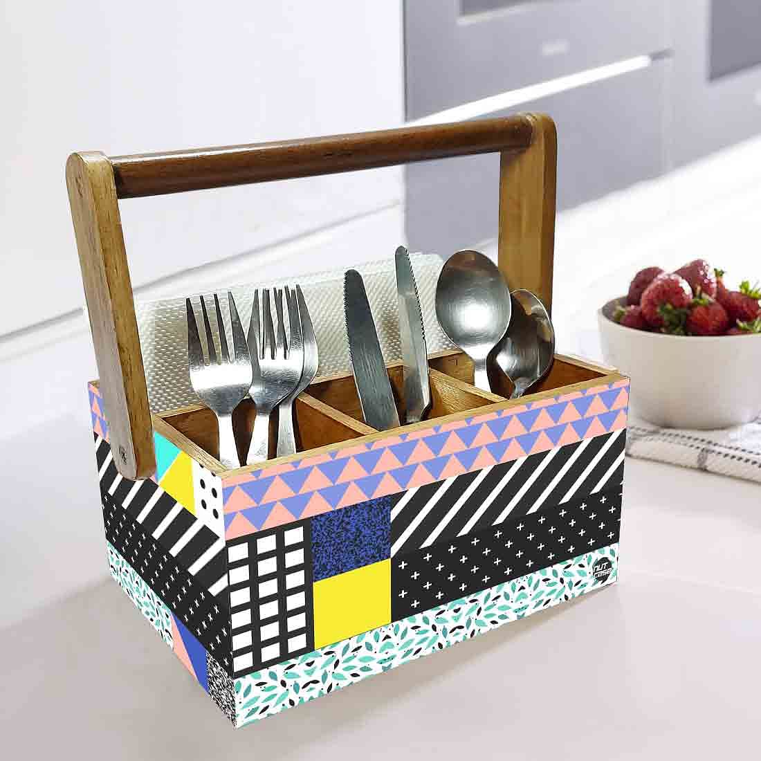 Kitchen Spoon Holder for Dining Table Organizer With Handle - Box Pattern Nutcase