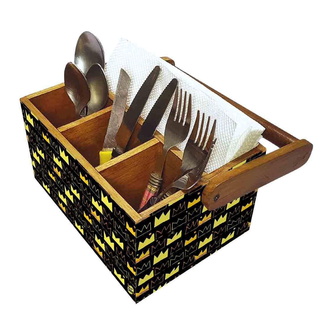 Cutlery Holder for Dining Table With Handle Wooden Organizer - Crown Nutcase