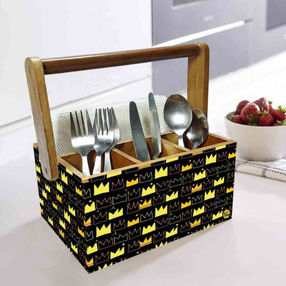 Cutlery Holder for Dining Table With Handle Wooden Organizer - Crown Nutcase