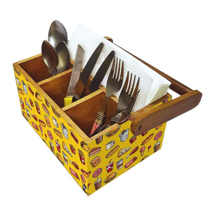 Small Cutlery Holder With Handle Napkin Spoons Knives Stand - Hunger Food Nutcase