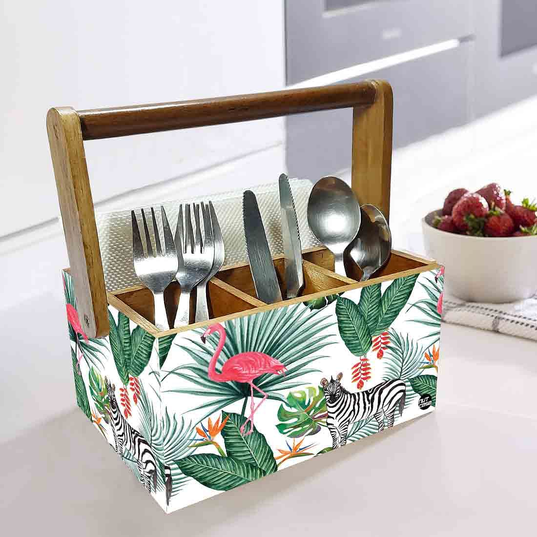 Cutlery Holder Stand With Handle for Kitchen Spoons Organizer - Zebra Nutcase