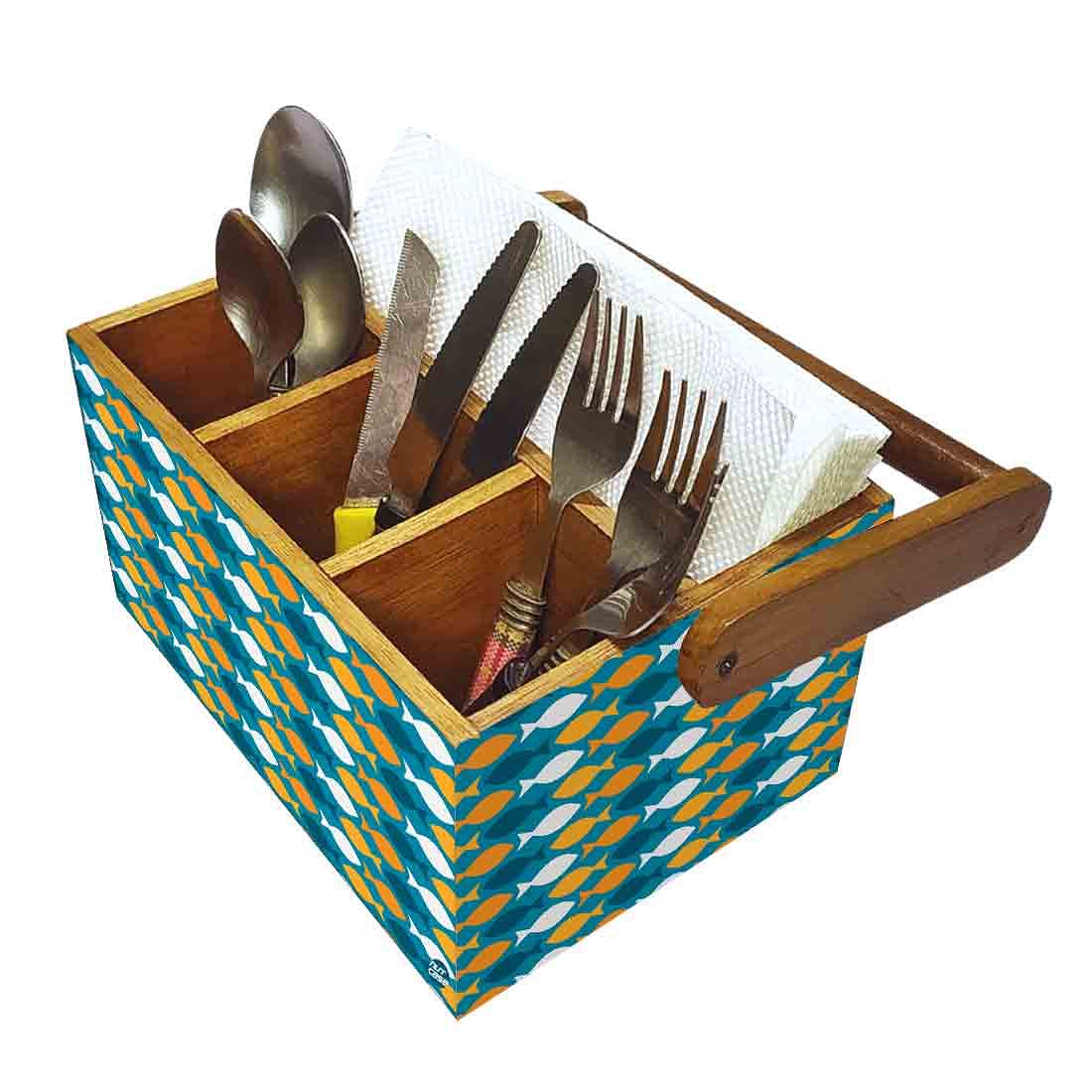 Cutlery Holder Cafe With Handle Forks Spoons Tissue Organizer - Fishes Nutcase