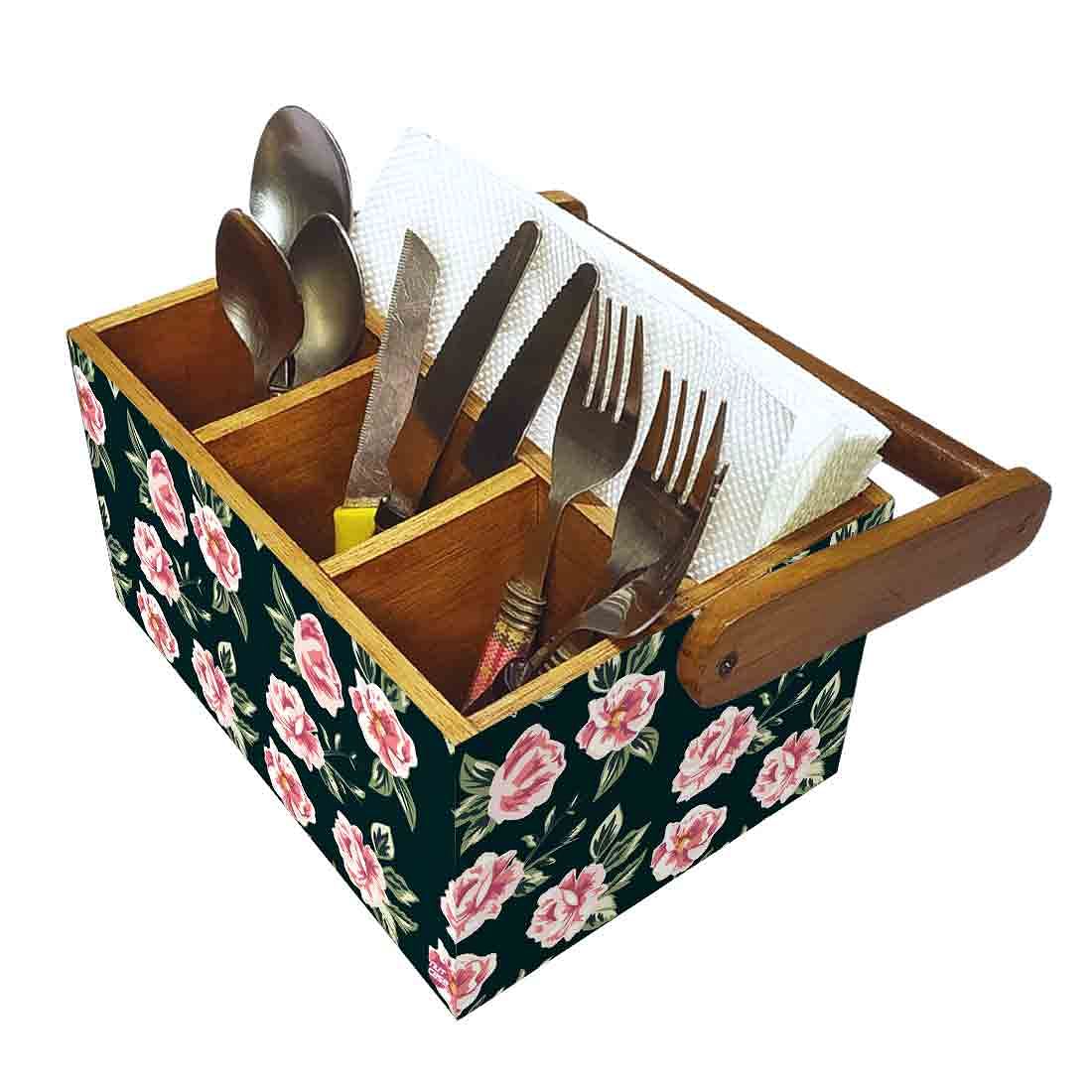 Restaurant Cutlery Holder with Handle Tissue Napkin Spoon Rack - Pink Rose Nutcase