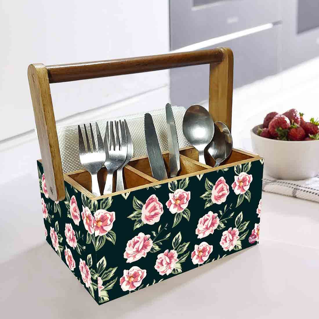 Restaurant Cutlery Holder with Handle Tissue Napkin Spoon Rack - Pink Rose Nutcase