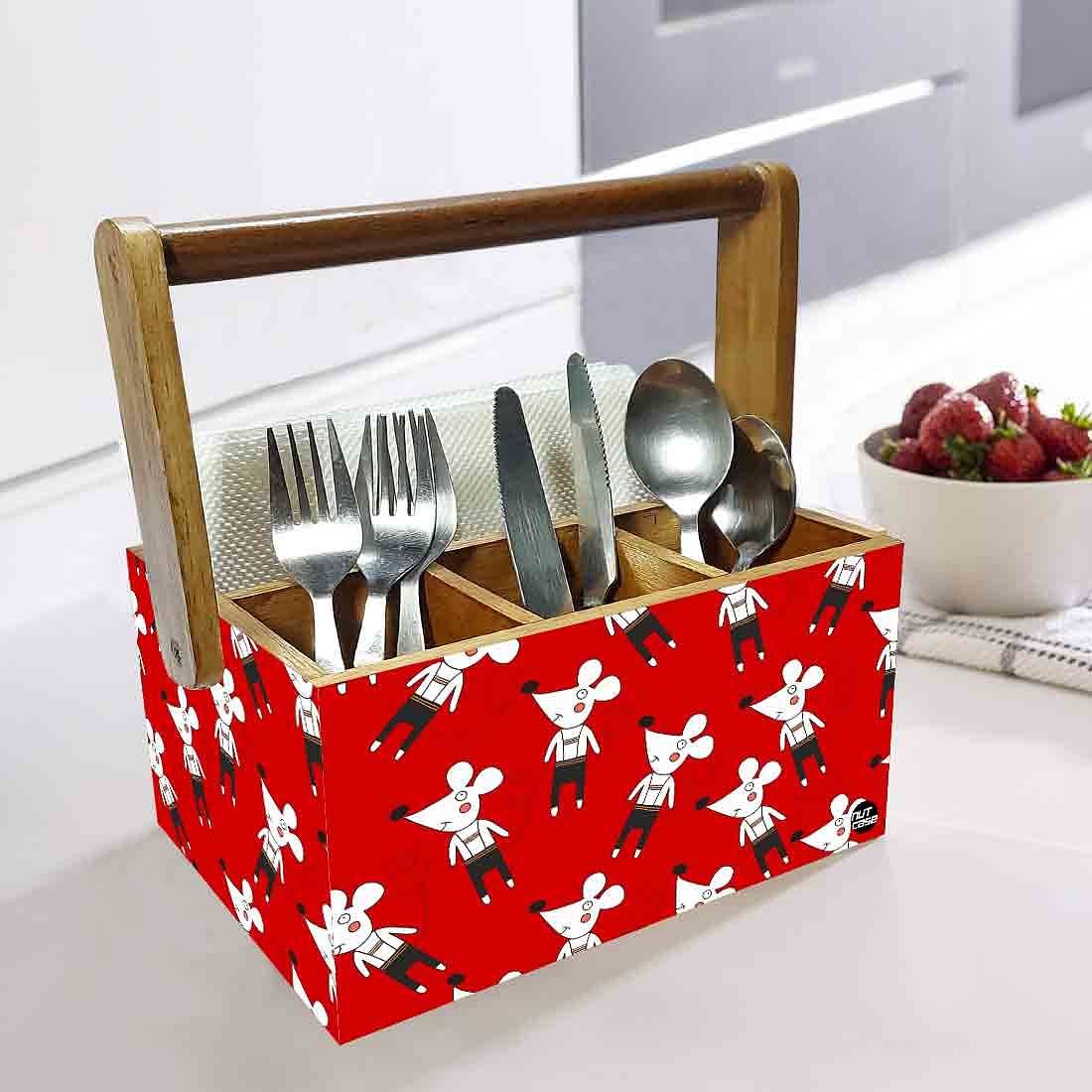 Cafe Cutlery Holder With Handle for Spoons Knives Tissue Organizer - Cool Micky Nutcase