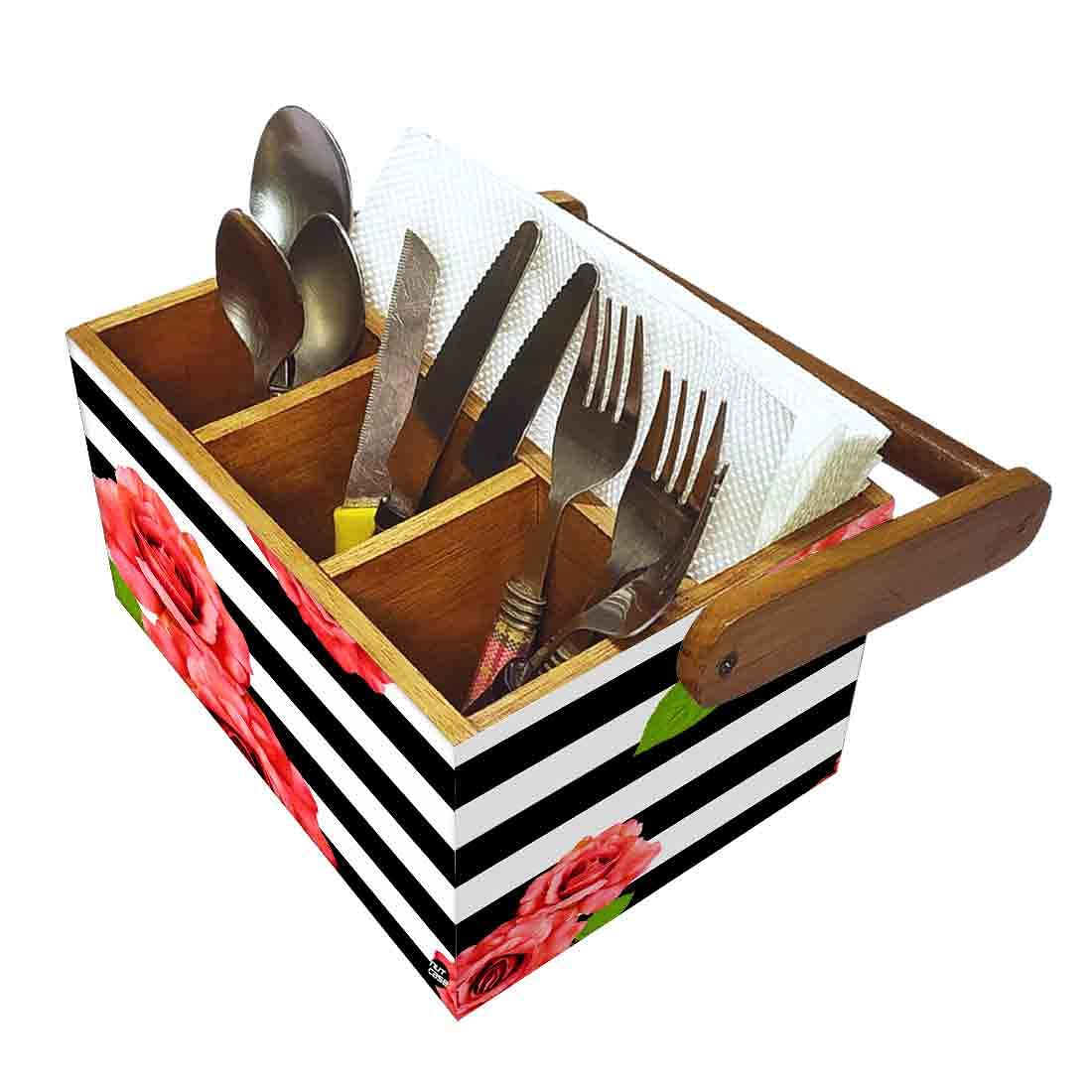 Restaurant Silverware Holder With Handle for Spoons Forks Knives Tissue - Floral Strips Nutcase