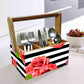 Restaurant Silverware Holder With Handle for Spoons Forks Knives Tissue - Floral Strips Nutcase