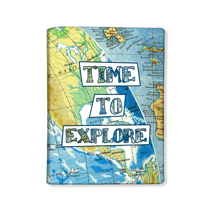 Passport Cover Holder Travel Case With Luggage Tag - Time To Explore Map Nutcase