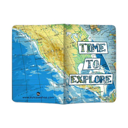 Passport Cover Holder Travel Case With Luggage Tag - Time To Explore Map Nutcase