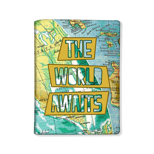 Designer Passport Cover - The World Awaits Map Nutcase