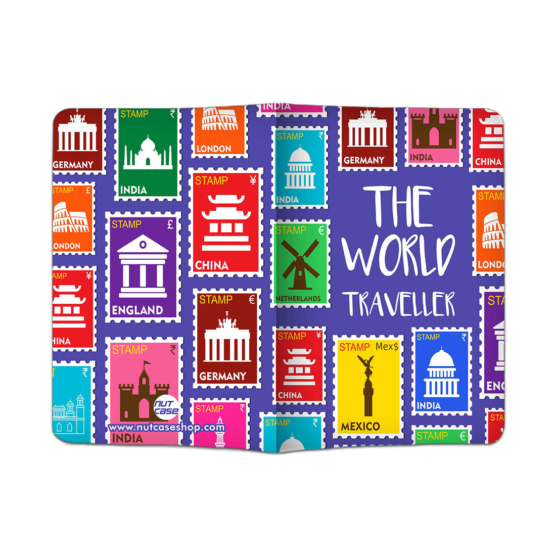 Passport Cover Holder Travel Case With Luggage Tag - The World Traveller Blue Nutcase