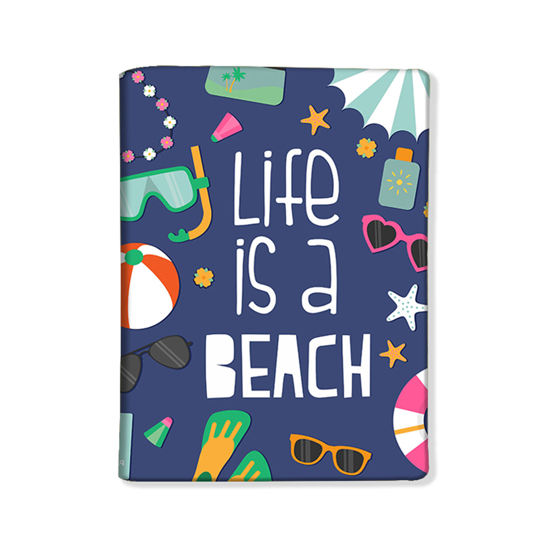 Passport Cover Holder Travel Case With Luggage Tag - Life Is a Beach Blue Nutcase