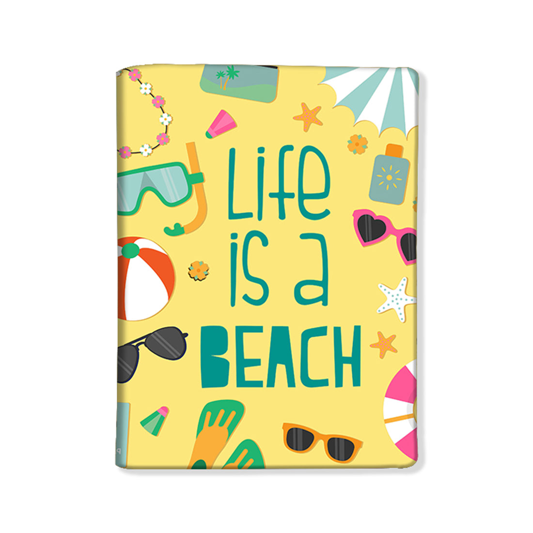 Passport Cover Holder Travel Case With Luggage Tag - Life Is a Beach Yellow Nutcase
