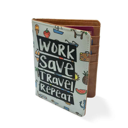 Funny Passport Holder Travel Wallet Organizer  - Work Save Travel Repeat Nutcase