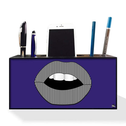 Pen Mobile Stand Holder Desk Organizer - Lips Blue Nutcase