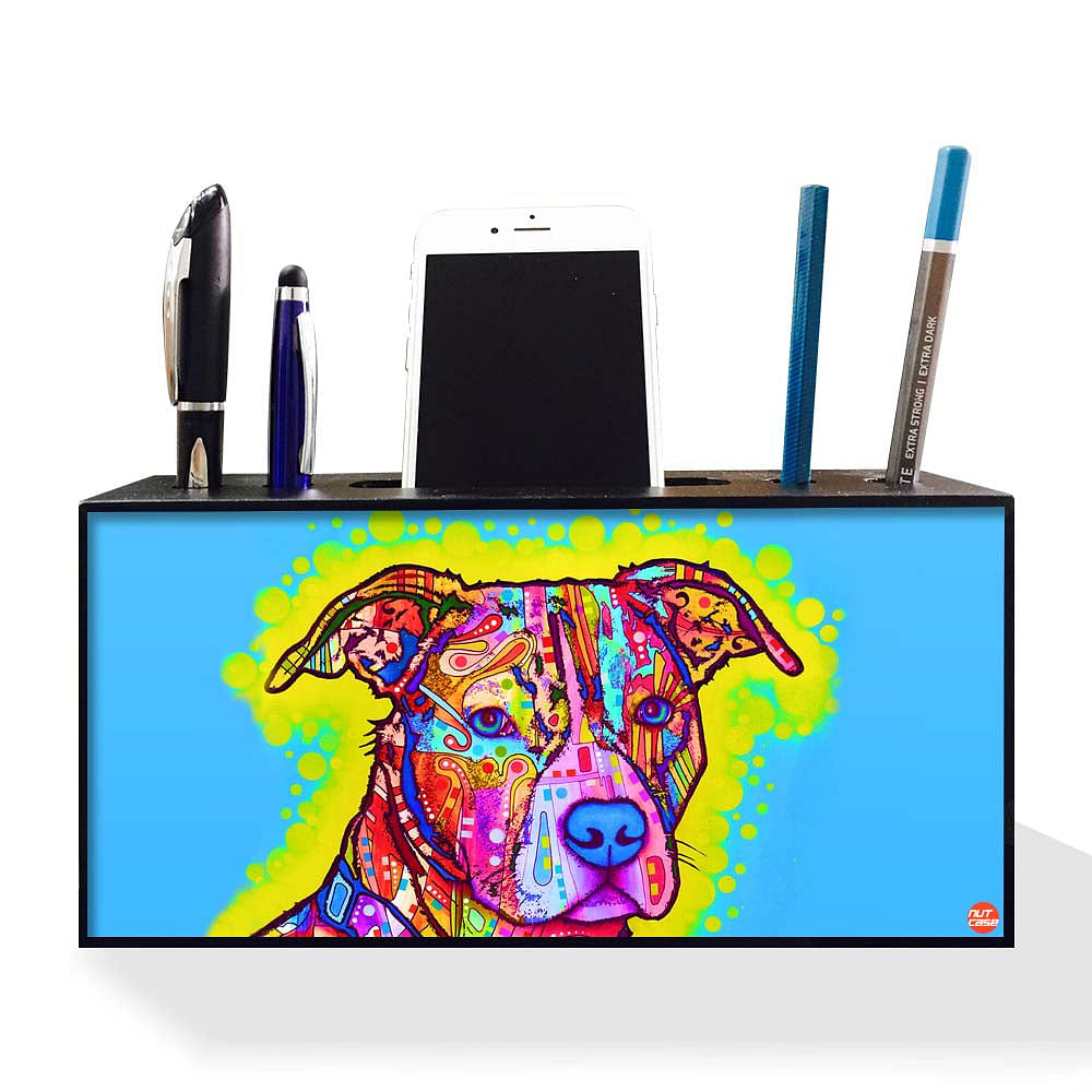 Pen Mobile Stand Holder Desk Organizer - Dog Blue Nutcase