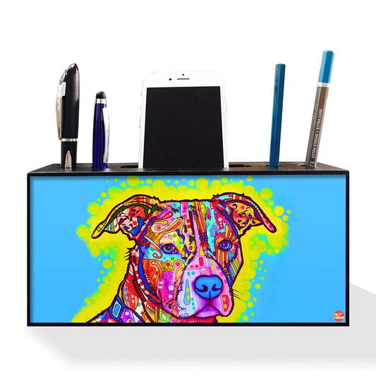 Pen Mobile Stand Holder Desk Organizer - Dog Blue Nutcase