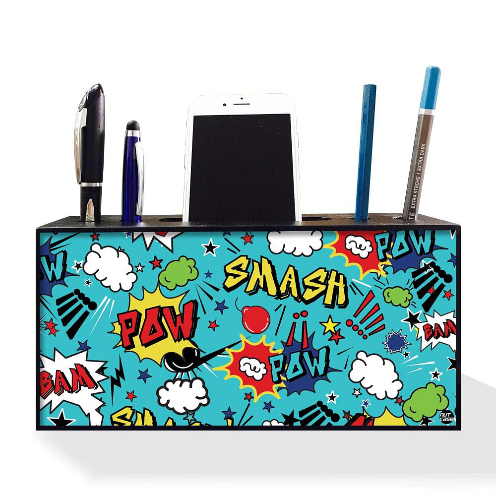 Pen Mobile Stand Holder Desk Organizer - Comic Style Blue Nutcase