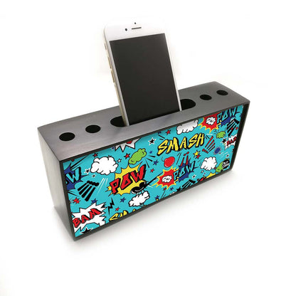 Pen Mobile Stand Holder Desk Organizer - Comic Style Blue Nutcase