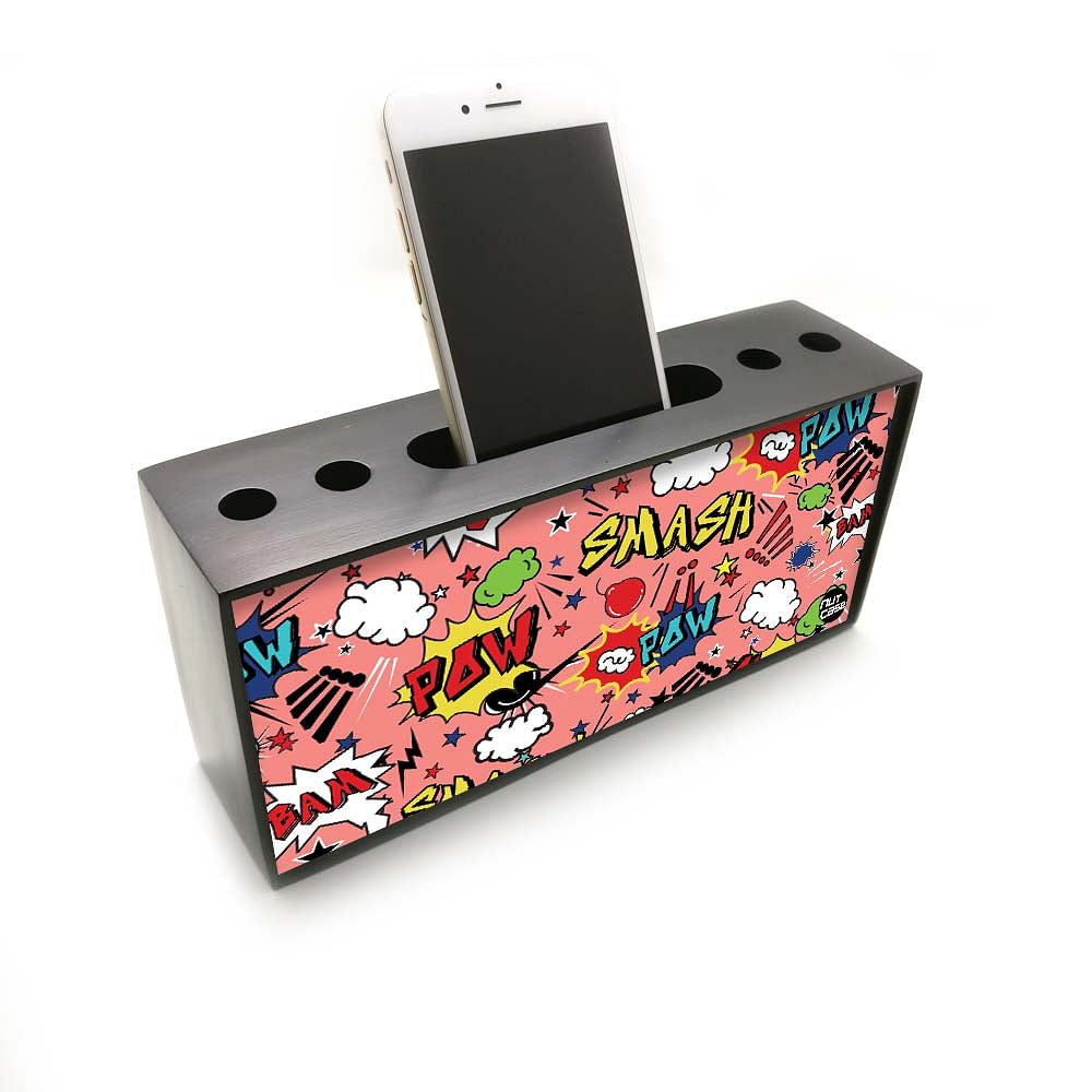 Pen Mobile Stand Holder Desk Organizer - Comic Style Pink Nutcase