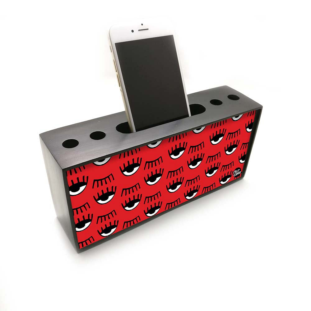 Pen Mobile Stand Holder Desk Organizer - Eyes In Red Colored Nutcase