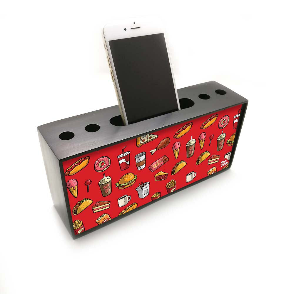 Pen Mobile Stand Holder Desk Organizer - Ice Cream Sticks And Cakes Red Nutcase