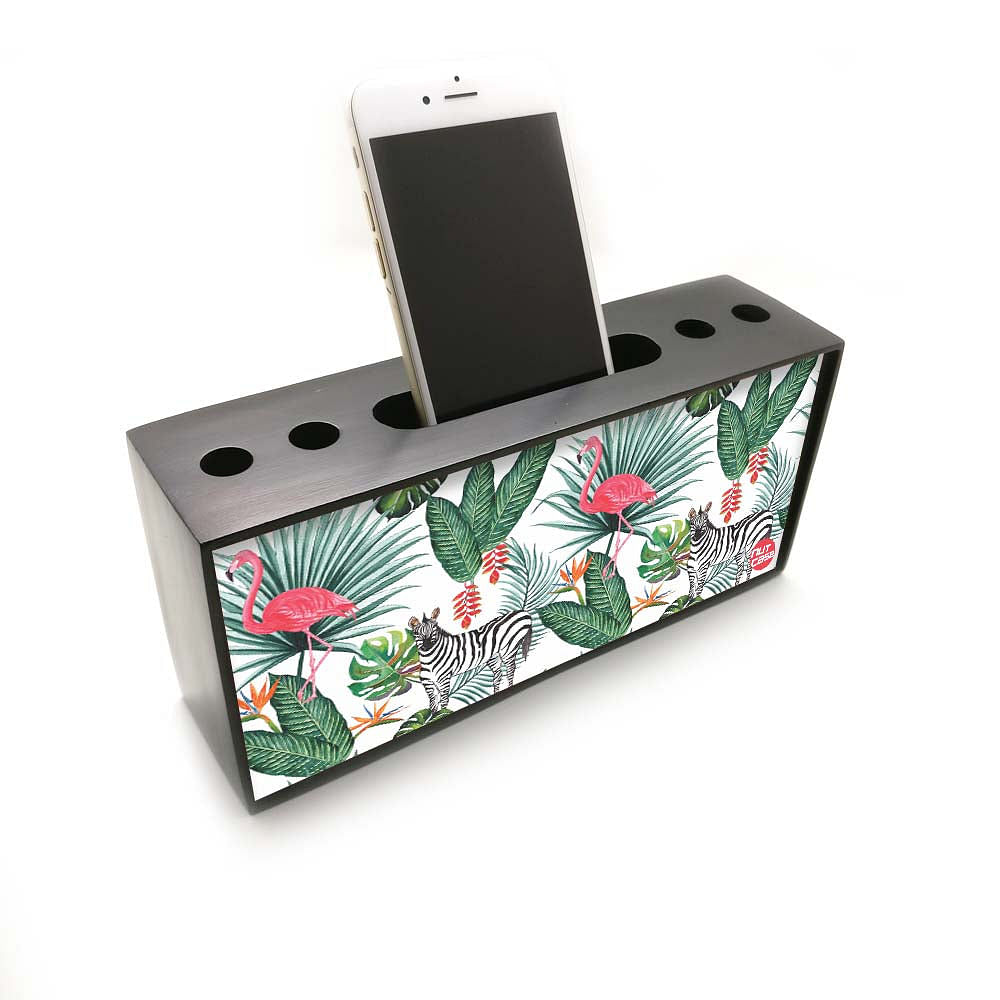 Pen Mobile Stand Holder Desk Organizer - Flamingo Leaves Nutcase