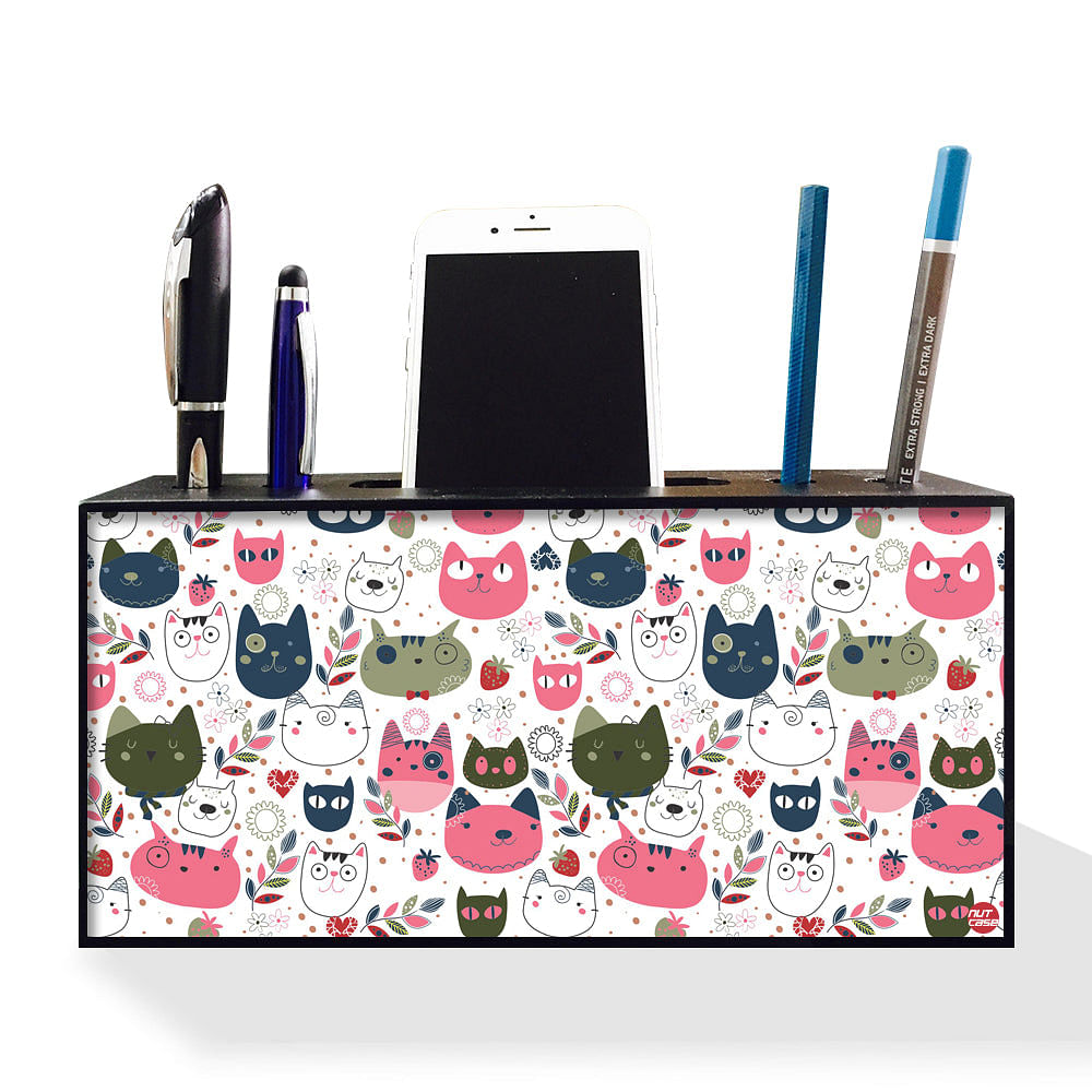 Pen Stand and Mobile Holder Desk Organizer for Office- Cat Face Nutcase