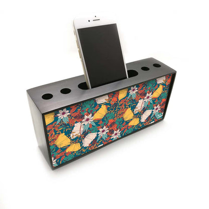 Pen Mobile Stand Holder Desk Organizer - Rust Flowers Nutcase