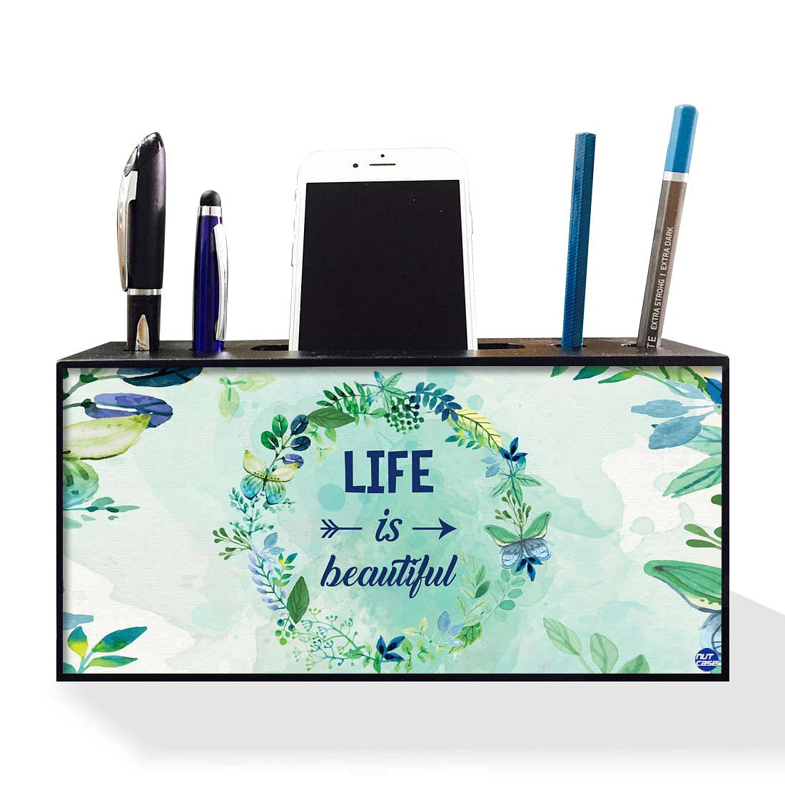 Pen Mobile Stand Holder Desk Organizer - Floral Life Is Beautiful Nutcase