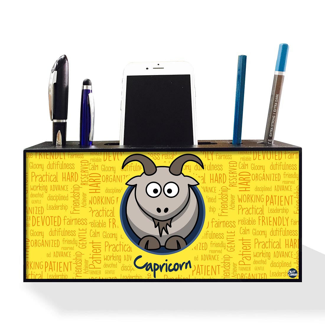 Wooden Pen Mobile Stand Holder Desk Organizer for Office - Capricorn Yellow Nutcase