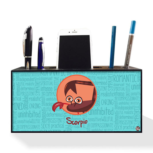 Pen Mobile Stand Holder Desk Organizer - Scorpio Blue Nutcase