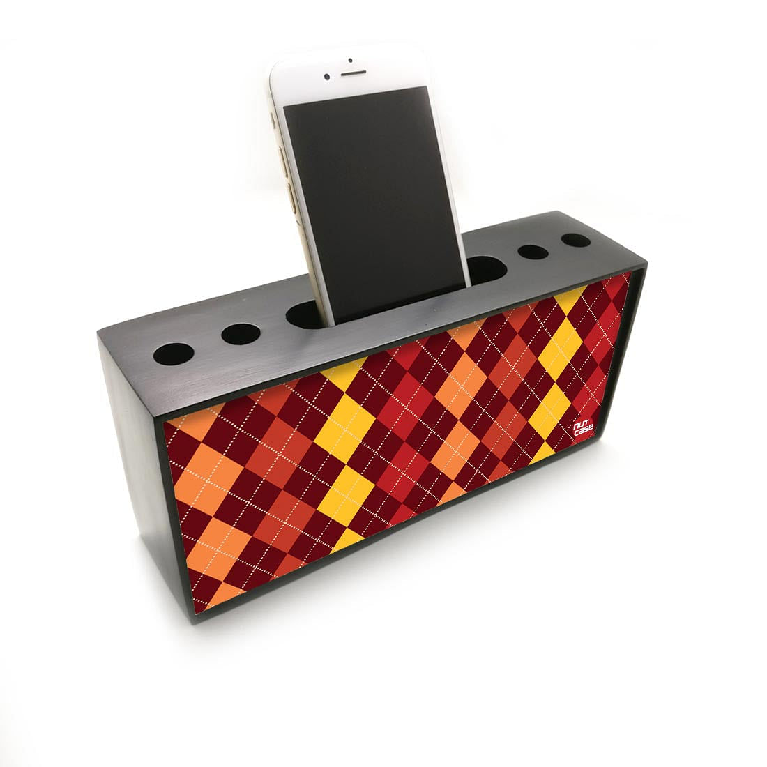 Pen Mobile Stand Holder Desk Organizer - Diamond Yellow And Red Nutcase