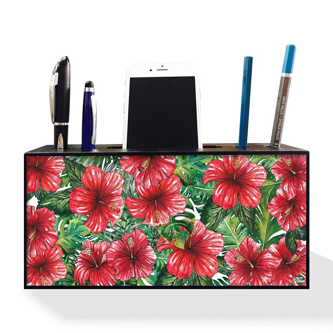 Pen Mobile Stand Holder Desk Organizer - Hibiscus Flower Nutcase