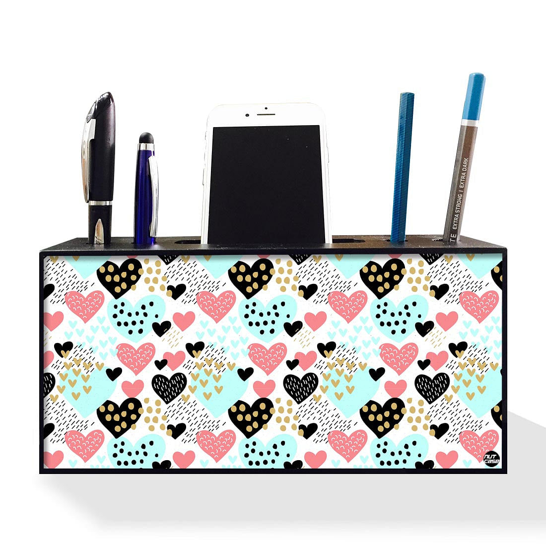 Pen Mobile Stand Holder Desk Organizer - Doted Hearts Nutcase